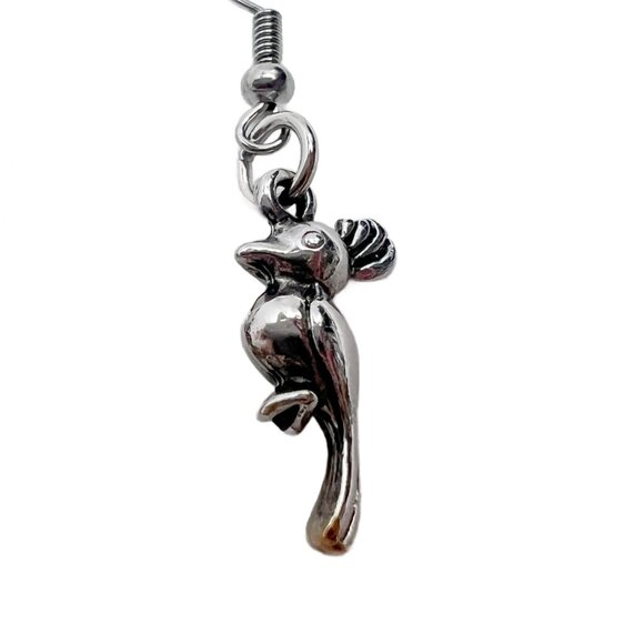 Bird Woodpecker Dangle Earrings Shiny Silver Tone Hook Ear Wires - Picture 5 of 7